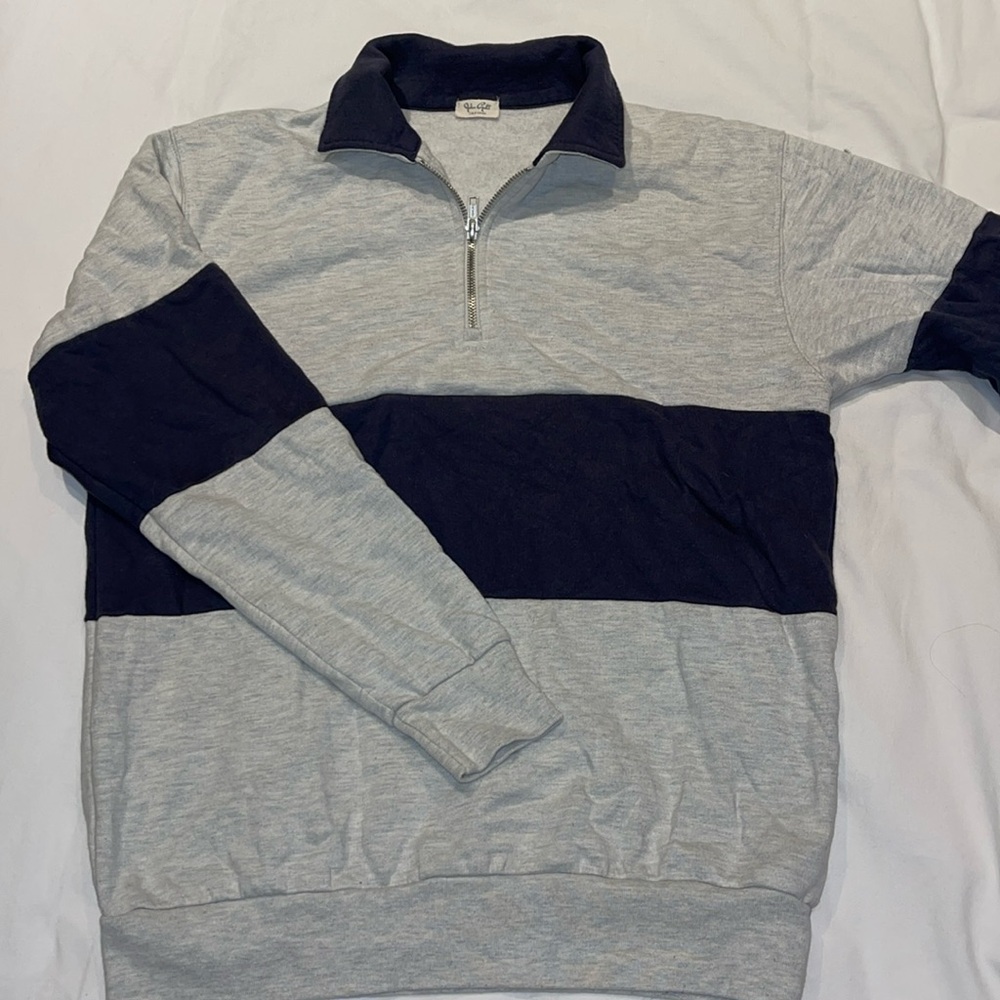Brandy Melville John Galt Navy Blue and Grey Half Zip Sweatshirt/ Quarter Zip